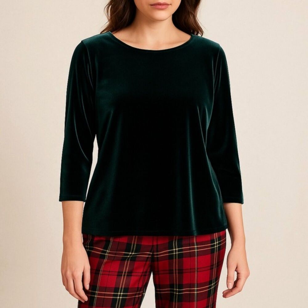 R&M Richards Women's Size 12 Vintage Pine Green Velour Tunic 90s Festive Holiday